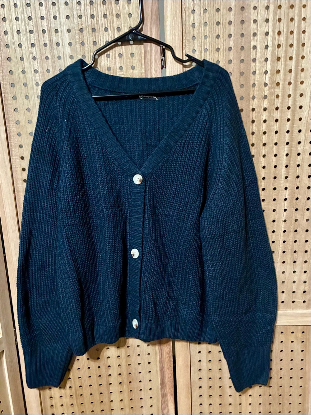 Pretty Garden Relaxed V-Neck Navy 3 Button-Front Women's Sweater Cardigan